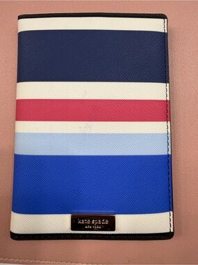 kate spade Blue, Navy, Light Blue, Red & White Striped Passport Cover